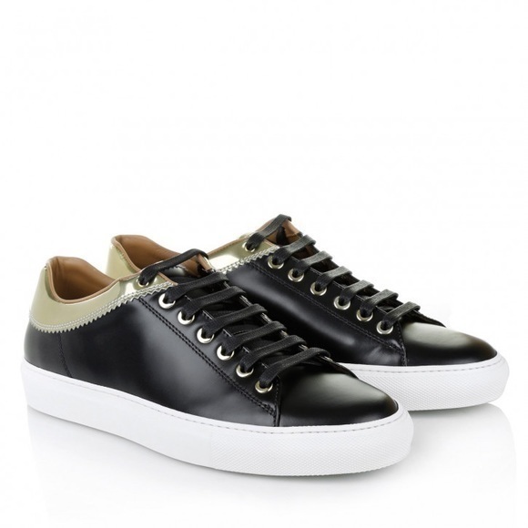 Authentic Givenchy Black Leather Sneakers with Gold Accents - Picture 1 of 5